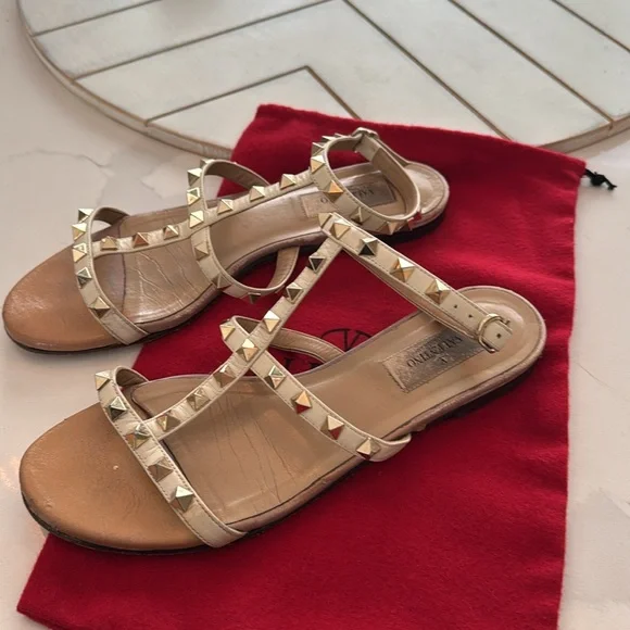 Valentino Cream Rockstud Sandals - Picture 2 of 7